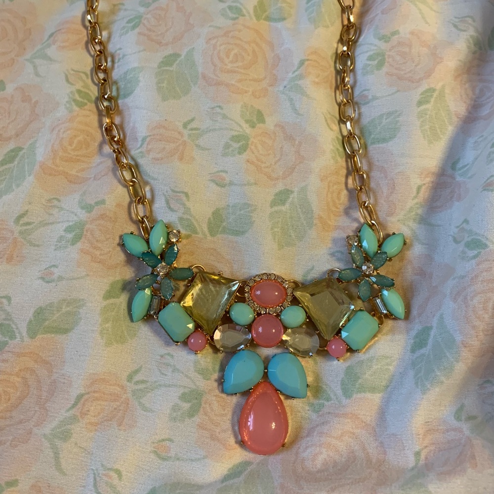 CUTE INTRICATE Blue, Teal, Pink Statement Necklace